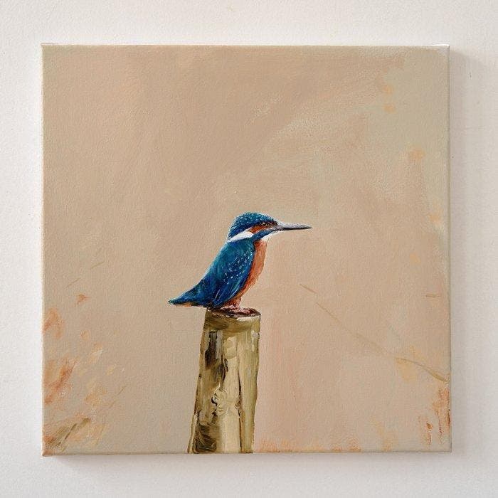 Matthieu van Riel - Kingfisher sitting on a Pole, Antiquités & Art, Art | Peinture | Moderne