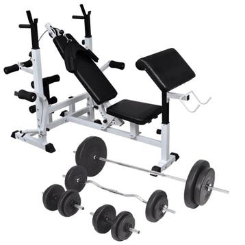 vidaXL Gewichtenbank met gewichtenrek en halterset 90 kg, Verzenden
