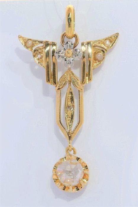 Zonder minimumprijs - Hanger - 18 karaat Geel goud Diamant, Handtassen en Accessoires, Antieke sieraden