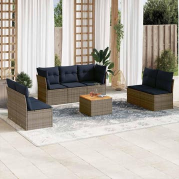vidaXL 8-delige Loungeset met kussens poly rattan grijs, Jardin & Terrasse, Ensembles de jardin, Verzenden, Loungeset