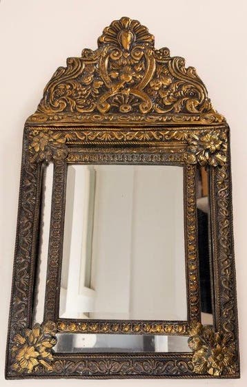 Miroir- Miroir hollandais antique - Bois, Verre, Laiton, Antiquités & Art
