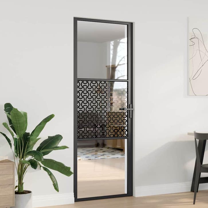 vidaXL Glazen deur Fretwerk Zwart 76 x 3,5 x 201,5 cm, Doe-het-zelf en Bouw, Deuren en Vliegenramen, Nieuw, Verzenden