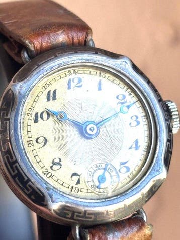WWI Era Silver 800 Trench Watch - Art Deco Guilloché Dial -, Nieuw