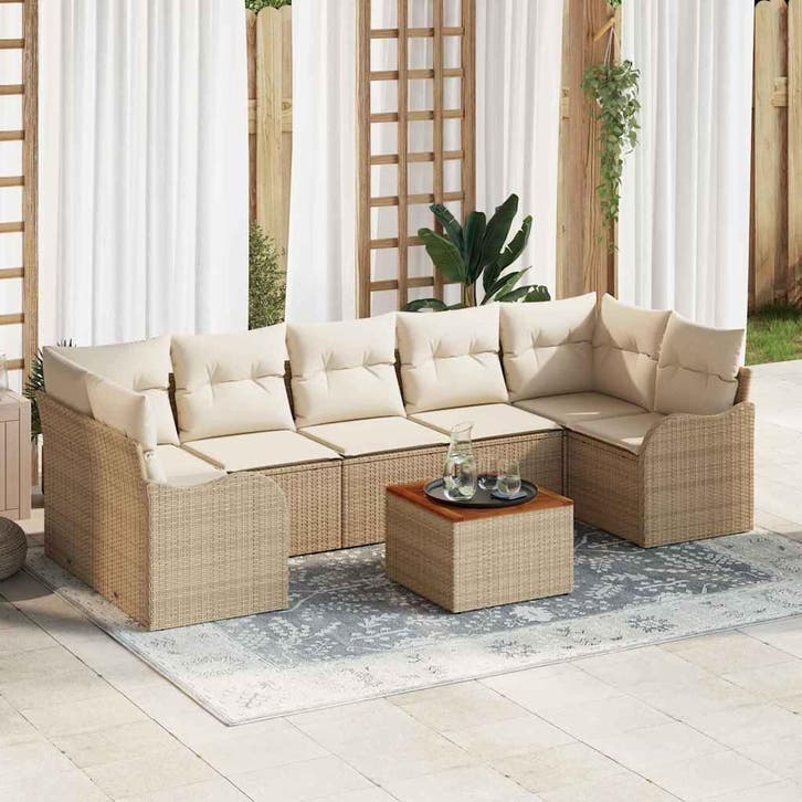 vidaXL Tuinbank Set met opslag 8 pcs Beige en Crème poly, Tuin en Terras, Tuinsets en Loungesets, Nieuw, Verzenden