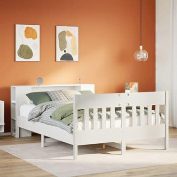 vidaXL Bed met boekenkast zonder matras grenenhout wit, Verzenden, Nieuw