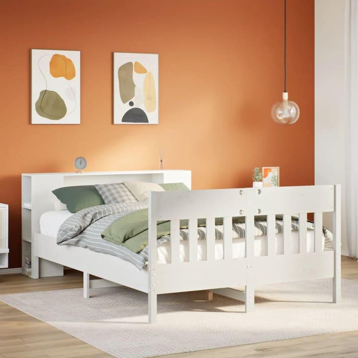 vidaXL Bed met boekenkast zonder matras grenenhout wit, Maison & Meubles, Chambre à coucher | Lits, Envoi