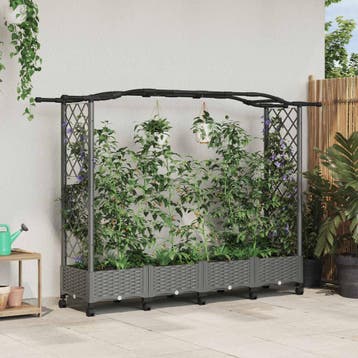 vidaXL Verhoogd Bed met Trellis en Dak Lichtgrijs 207 x 40 x, Verzenden