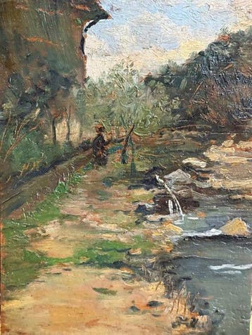 Giuseppe Mentessi (1857-1931), Attr. - Paesaggio, Antiek en Kunst
