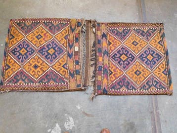 Vintage handgeweven dubbele Kelim saddle bag - Wol -