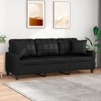 vidaXL Driezitsbank met sierkussens 180 cm kunstleer zwart, Verzenden, Nieuw