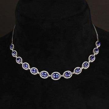 Halsketting - 18 karaat Witgoud - 13.60ct. tw. Tanzaniet -, Nieuw