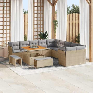vidaXL Tuinbank Set 13 st Beige poly rattan, Verzenden, Nieuw
