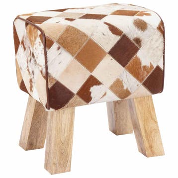 vidaXL Bank 40 x 30 x 45 cm Echt Leer Bruin patchwork, Huis en Inrichting, Verzenden, Nieuw
