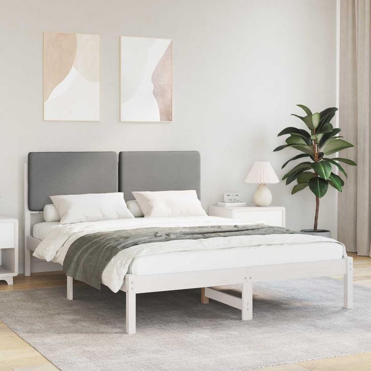 vidaXL Bedframe met Gevoerde Hoofdbord Lichtgrijs 140 x 200, Huis en Inrichting, Slaapkamer | Bedden, Nieuw, Verzenden