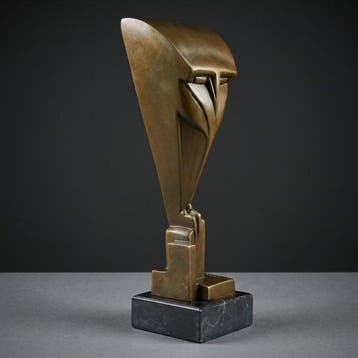 Beeld, Uil 28.5 cm - 28.5 cm - Brons, Marmer