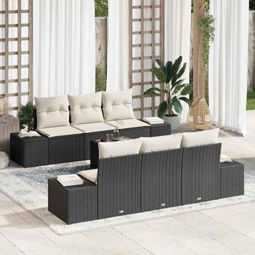 vidaXL Tuinbank Set 8 st Zwart en Crème poly rattan, Verzenden