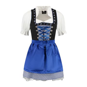 Trachtenspaß Dirndl blauw-wit geruit/zwart, Verzenden, Nieuw