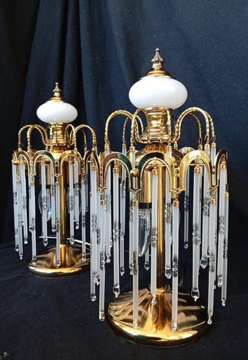 Lampe de table (2) - Cristal, Laiton, Verre