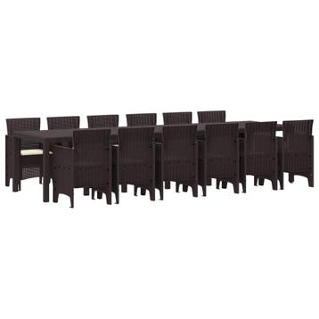 vidaXL Tuin Eettafel Set 13 st Bruin Polt riet, Verzenden