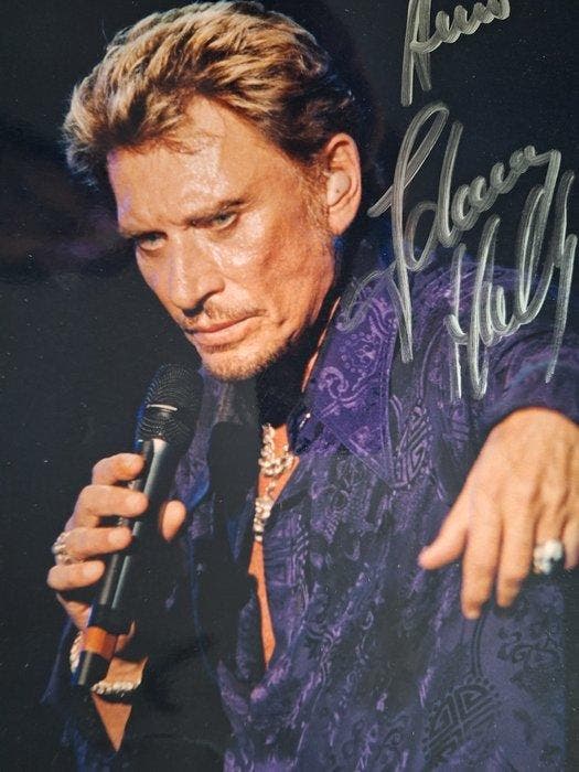 Attri. Daniel Angeli (1943) - Johnny Hallyday, Hand Signed,, Verzamelen, Film en Tv