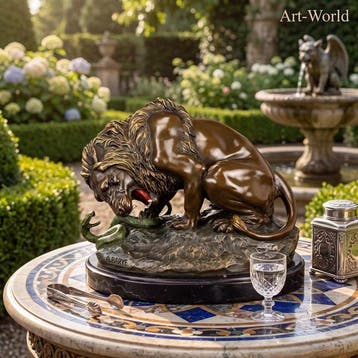 Statue, Exclusief standbeeld: Leeuw met slang 29 cm / 9.2 kg