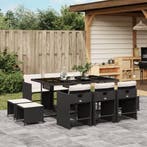 vidaXL 11-delige Tuinset met kussens poly rattan zwart, Verzenden, Nieuw, Tuinset