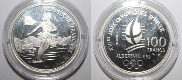 1989 France Frankreich 100 Francs 1990 Eiskunstlauf Olymp..., Timbres & Monnaies, Monnaies | Europe | Monnaies non-euro, Envoi