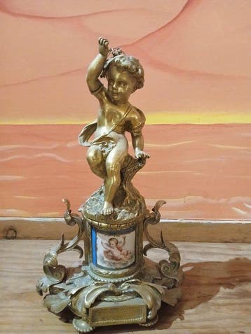 sculptuur, Cherubijn - 39 cm - Messing, Porselein