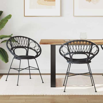 vidaXL Eetkamerstoel 2 st Riet en Ijzer Zwart 54 x 65 x 82, Verzenden