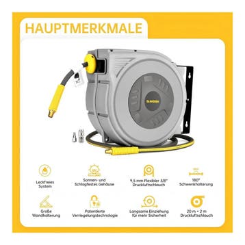 GLAHODEN automatische persluchtslanghaspel 20 m 3/8 12 bar, Ophalen of Verzenden, Nieuw