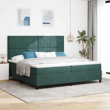 vidaXL LED Box Spring Bed Donkergroen 200 x 200 cm Fluweel, Verzenden