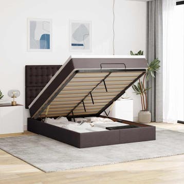vidaXL Ottoman bed met matras 140x200cm stof donkerbruin, Verzenden, Nieuw