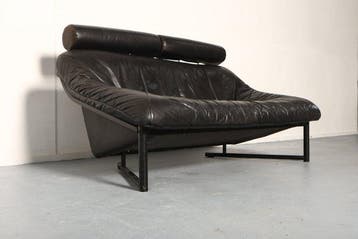 Sofa - Leder, Metaal - vintage designbank 1980s