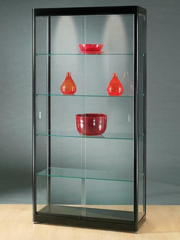 *TIP*  Luxe vitrinekast zwart 100 cm met schuifdeuren front, Ophalen of Verzenden
