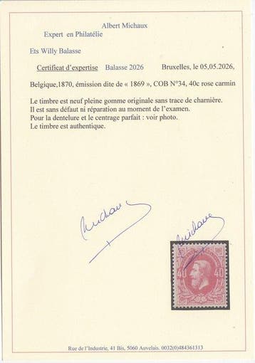 België 1869 - Leopold II - OBP 34 met zeer goede centrage en