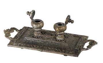 Prachtig antiek neo-Renaissance bronzen/messing inktstel met