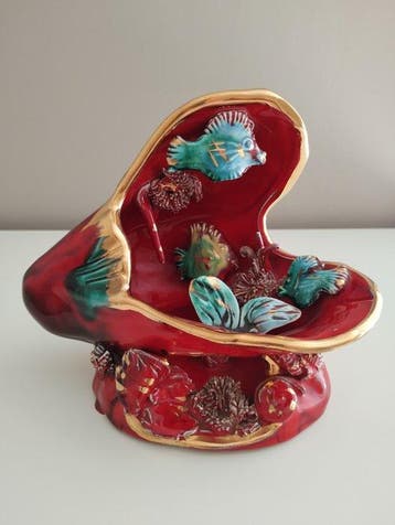 Vallauris - Lampe de table - Coquillage avec scène fond