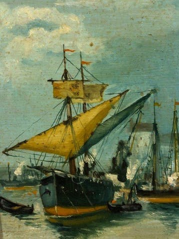 Spanish School (XX) - A War Frigate at the Port