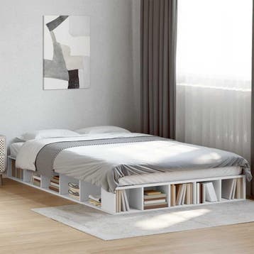 vidaXL Bedframe bewerkt hout wit 135x190 cm, Verzenden, Nieuw