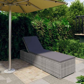 vidaXL Ligbed met kussen poly rattan grijs, Verzenden