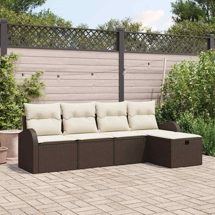 vidaXL Tuinbank Set met kussen met opslag 5 pcs Bruin Poly, Tuin en Terras, Tuinsets en Loungesets, Nieuw, Verzenden