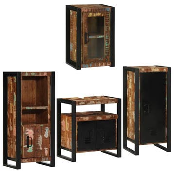 vidaXL Badkamermeubel Set 4 st Multikleur Massief, Huis en Inrichting, Badkamer | Badkamermeubels, Verzenden, Nieuw