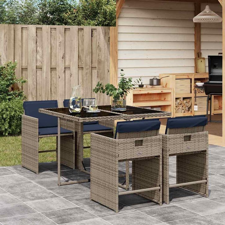 vidaXL 5-delige tuinset met kussens, grijs polyrotan, Jardin & Terrasse, Ensembles de jardin, Envoi
