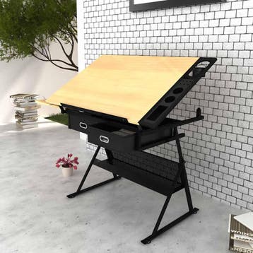 vidaXL Tekentafel met 2 lades en kruk, Verzenden, Nieuw