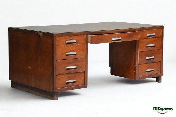 Bureau - Hout, Metaal, Glas - centrale schrijftafel, Antiquités & Art, Art | Objets design