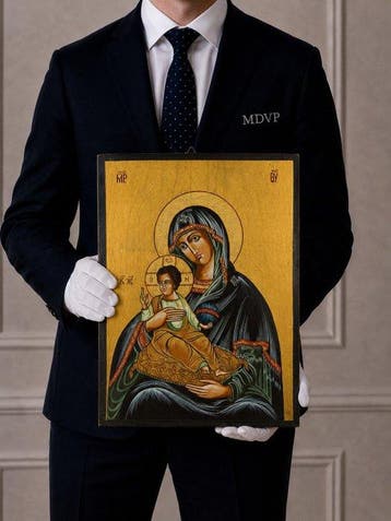 Icône - Vierge à lEnfant - Tempera à lœuf sur panneau. -