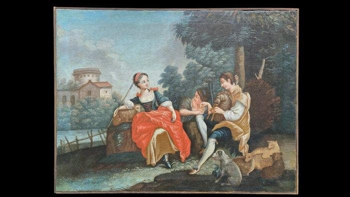 Franse school (XVIII) - Scena Galante Pastorale, Antiek en Kunst, Kunst | Schilderijen | Klassiek