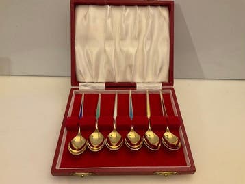 Johannes Siggaard - Theelepel (6) - Sterlingzilver vergulde, Antiek en Kunst