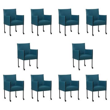 Set van 10 Leren eetkamerstoelen More - Toledo Turquoise, Ophalen of Verzenden