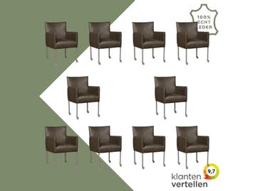 Set van 10 Leren eetkamerstoelen Desire - Granada Ash, Ophalen of Verzenden, Nieuw, Leer, Eén
